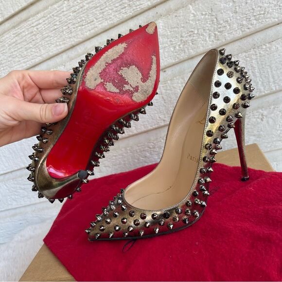 CHRISTIAN LOUBOUTIN Specchio Follies Metallic Spiked Studded Heels 36 - Picture 6 of 12